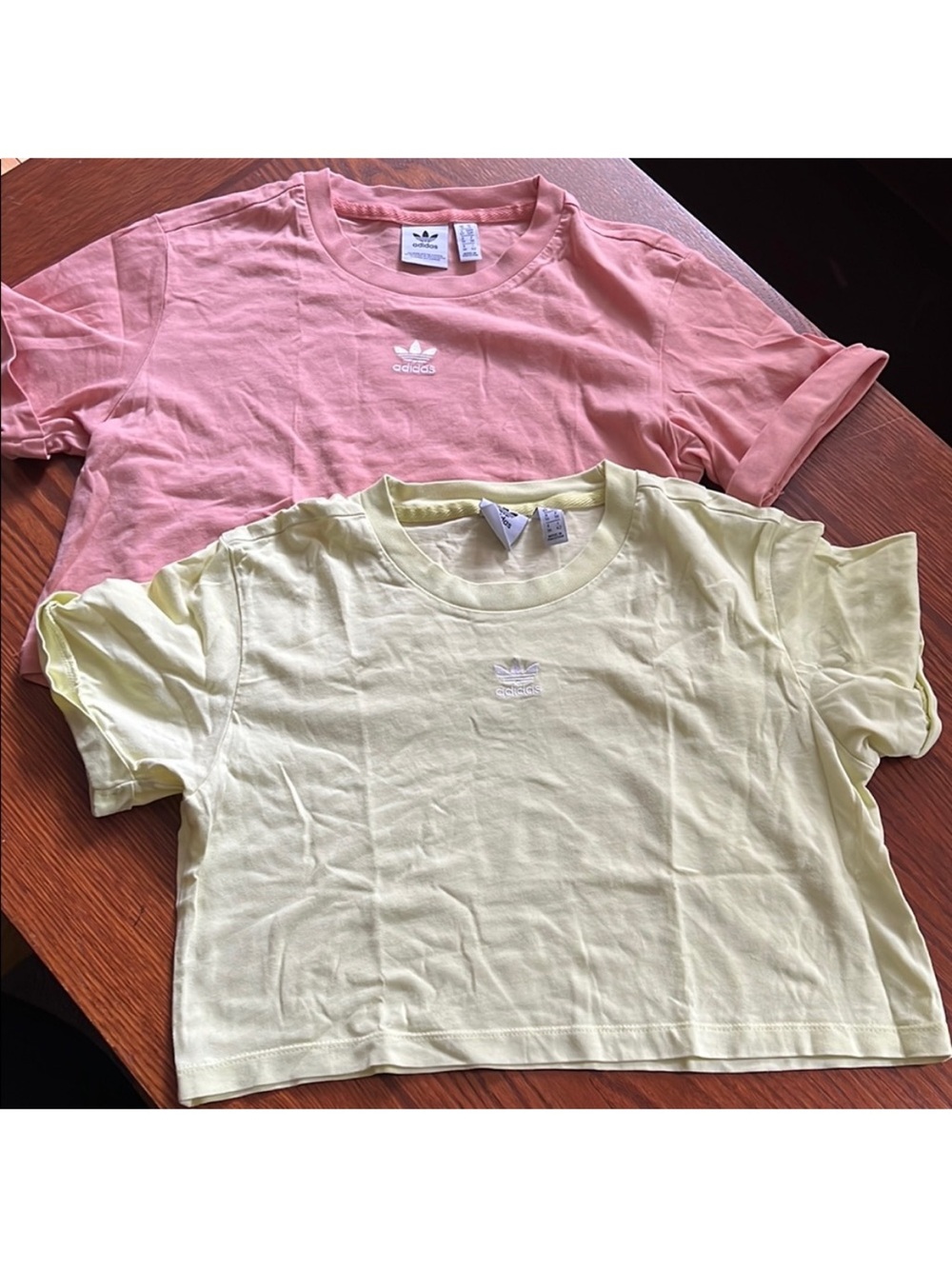 Adidas • Women’s Size S • Lot of Cropped Tees • Pink & Light Yellow